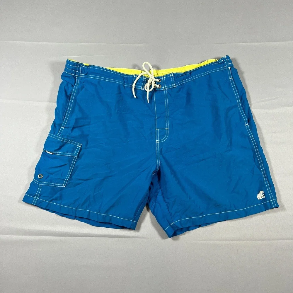 Caribbean Joe Swim Trunks Shorts Mens XL Blue Mesh Drawstring Waist Surfing